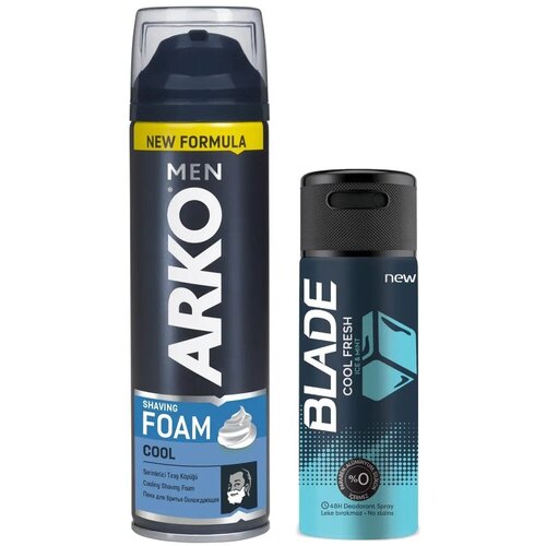 ARKO Men Набор Cool пена для бритья 200 мл + дезодорант BLADE 150 мл arko men shaving cologne gold power 250 ml after shave lotion alum stone after shaving balm shaving lotion