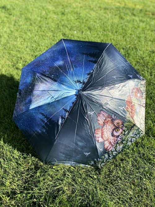 Смарт-зонт GALAXY OF UMBRELLAS, полуавтомат, 3 сложения, купол 105 см, 8 спиц, чехол в комплекте, для женщин, зеленый