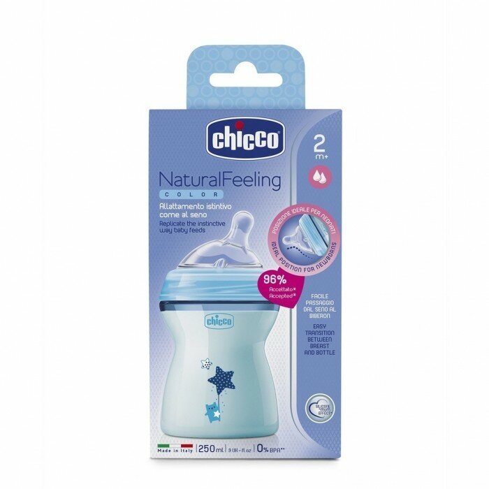 Бутылочка Chicco Natural Feeling полипропилен, 250 мл, цвет: голубой - фото №9