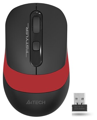 Мышь A4TECH Fstyler FG10, оптическая, беспроводная, USB, черный и красный [fg10 red]