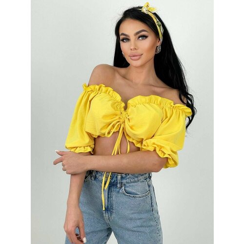 Топ крестьянка с оборками летний желтый 42 размер