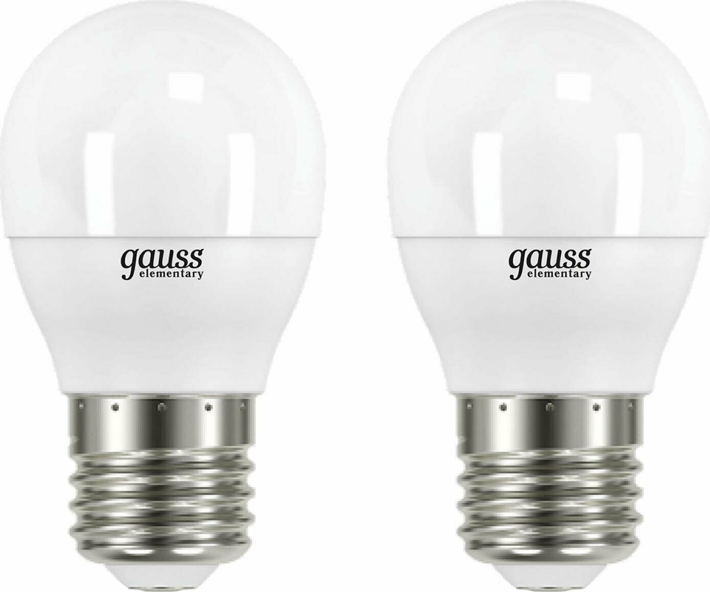 Светодиодная лампа Gauss Elementary 12W эквивалент 95W 3000K 880Лм E27 в форме шара (комплект из 2 шт)