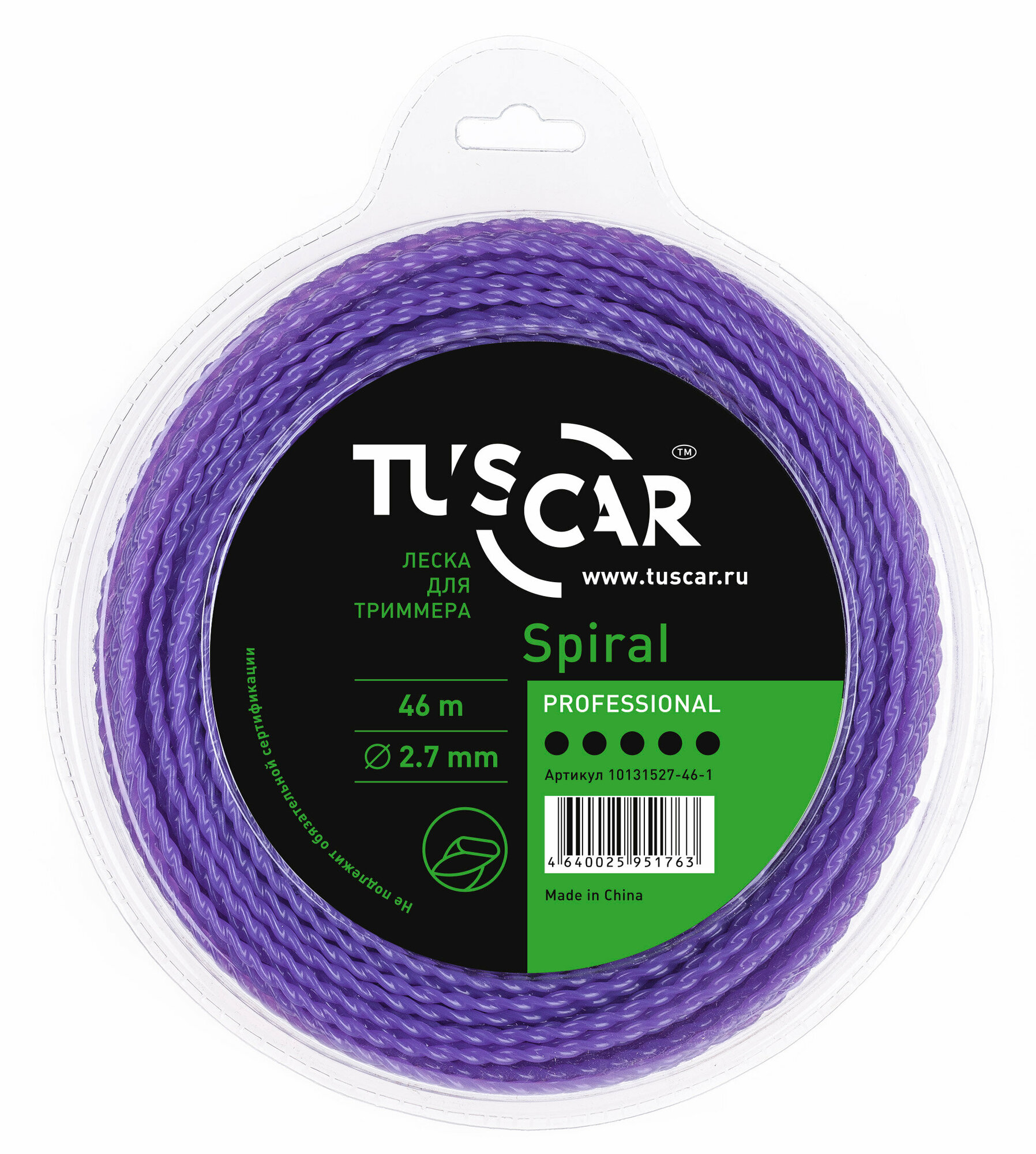 Леска для триммера TUSCAR Spiral Professional, 2.70мм* 46м