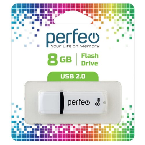 Флешка Perfeo C02 8 ГБ, белый usb flash perfeo pf c13w008 usb 8gb белый bl1