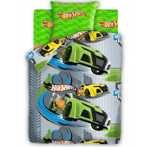 Постельное белье детское Hot Wheels - гонки (машинка Hw в подарок) для детей (1.5-спальное)