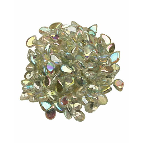 Стеклянные чешские бусины, Pip Beads, 5х7 мм, цвет Crystal Green Rainbow, 150 шт.