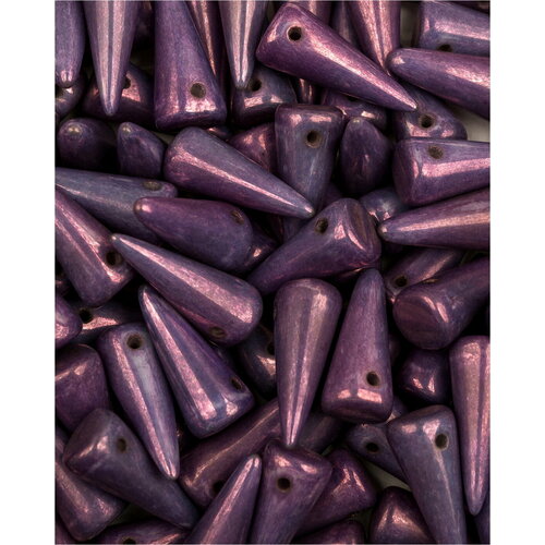 Стеклянные чешские бусины, Spike, 7х17 мм, цвет Chalk White Lila Vega Luster, 10 шт.