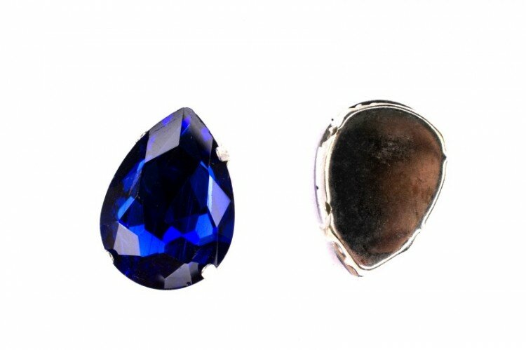 Кристалл Капля Astra 18х13мм пришивной в оправе, цвет сапфир/серебро, стекло/латунь, 43-319, 3шт