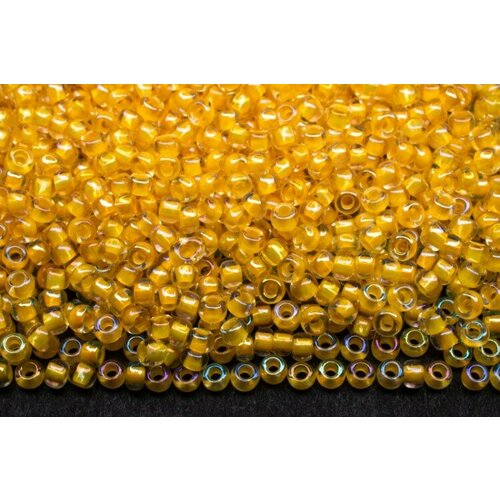 Бисер чешский PRECIOSA круглый 10/0 58581 радужный прозрачный, желтая линия внутри, 2 сорт, 50г
