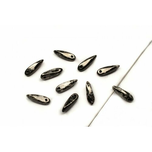 Бусины Dagger beads 11х3мм, отверстие 0,8мм, цвет 23980/18549 Jet Antique Chrome, 736-045, 10шт