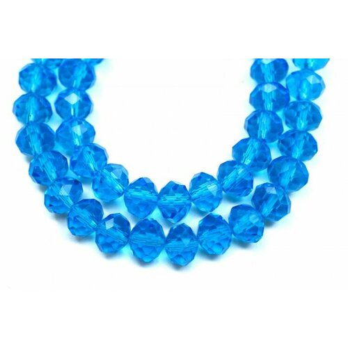 Бусина стеклянная Рондель 8х6мм, цвет голубой, прозрачная, 508-004, 10шт
