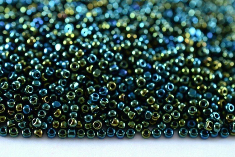 Бисер японский TOHO CHARLOTTE граненый 15/0 #0084 зеленый/коричневый, металлизированный ирис, 5 грамм