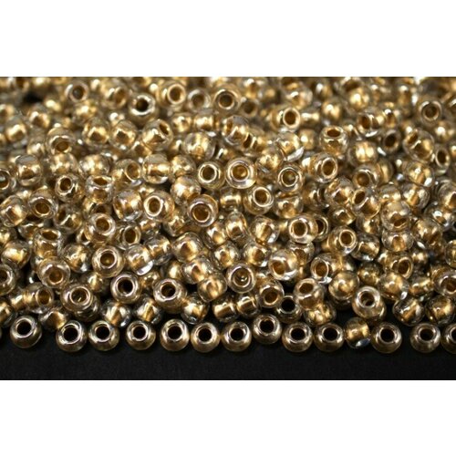 Бисер японский TOHO круглый 6/0 #0989 хрусталь, золотая линия внутри, 10 грамм