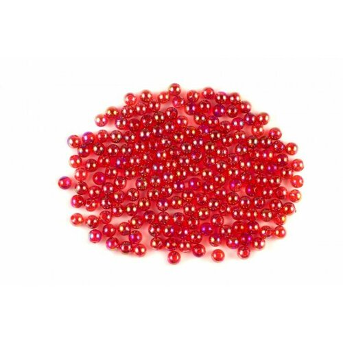 Бусины акриловые круглые 5мм, отверстие 1мм, цвет красный, прозрачные, радужное покрытие, 528-031, 10г (около 140шт)