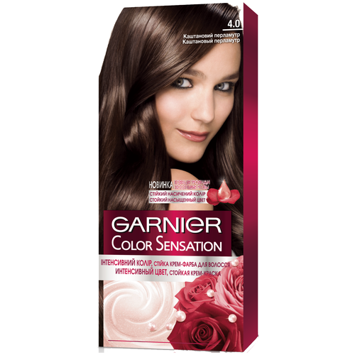 фото Garnier color sensation стойкая крем-краска для волос, 4.0 каштановый перламутр, набор 2 шт.