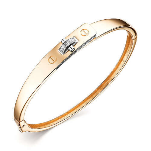 Жесткий браслет, золото, 585 проба, фианит, длина 18 см.