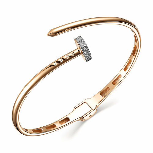 Жесткий браслет Diamant online, красное золото, 585 проба, фианит, длина 17 см., бесцветный