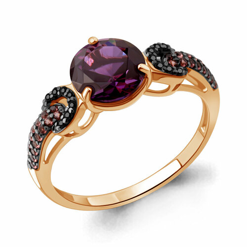 фото Кольцо diamant online, серебро, 925 проба, золочение, турмалин, аметист, кристалл, размер 17.5, фиолетовый