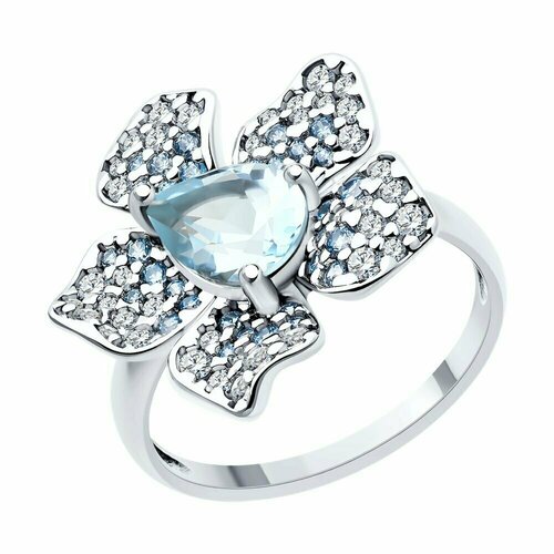 фото Кольцо, серебро, 925 проба, топаз, фианит, размер 17.5 diamant-online