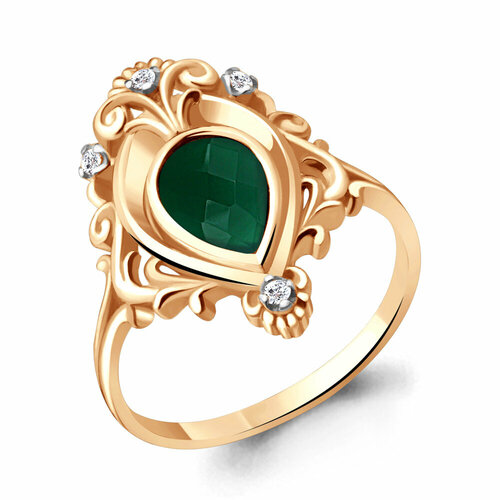 фото Кольцо aquamarine, серебро, 925 проба, фианит, агат, размер 17.5