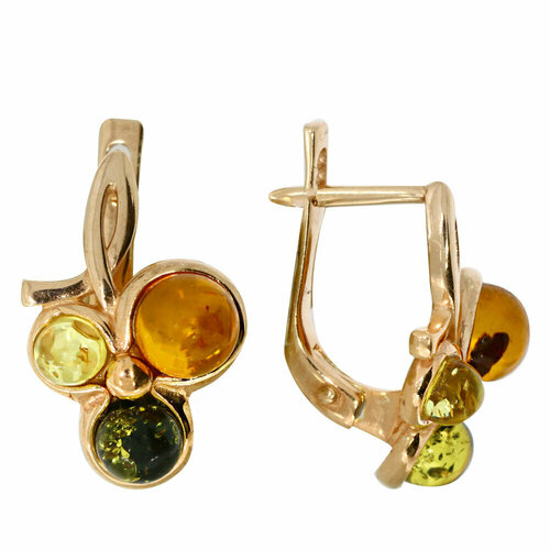 Серьги Янтарная волна, серебро, 925 проба, золочение, янтарь, длина 2 см