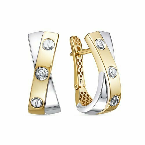 Серьги Del'ta, золото, 585 проба, бриллиант, длина 2 см