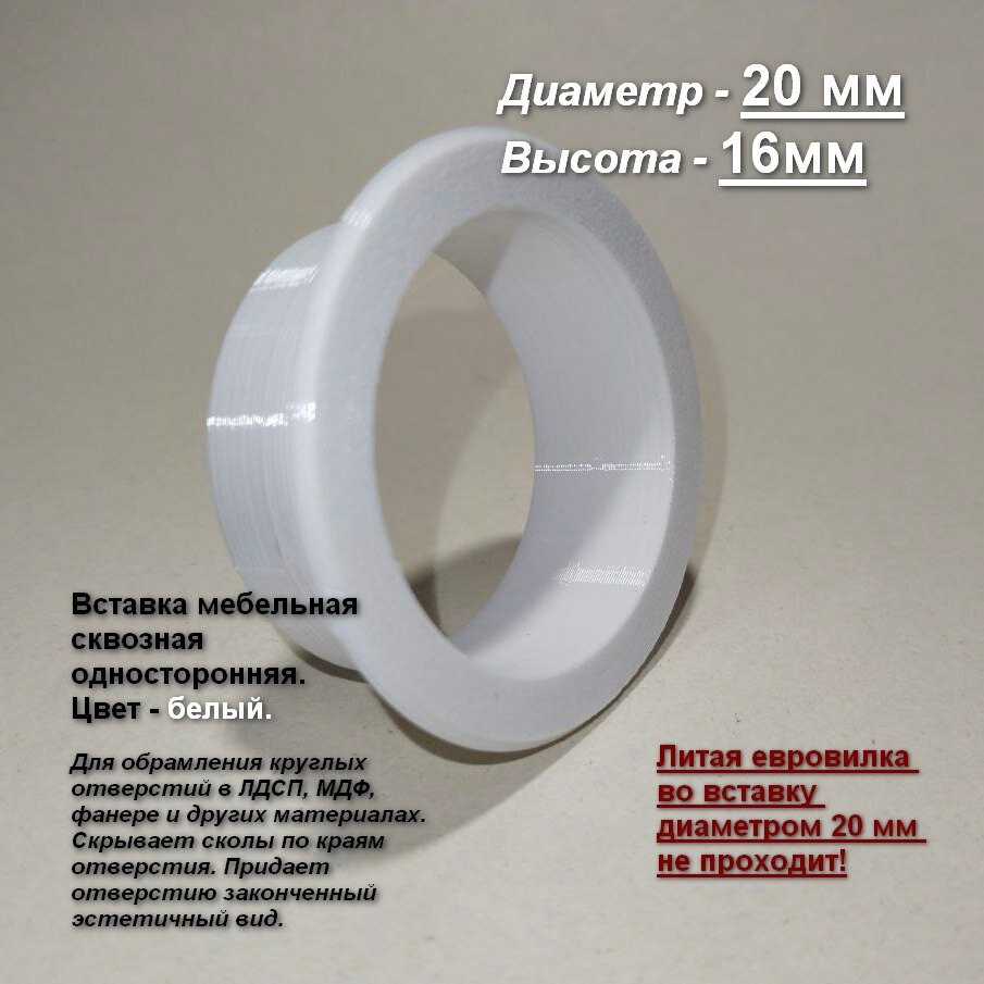 Заглушка мебельная, белая, односторонняя для проводов. 20 х 16
