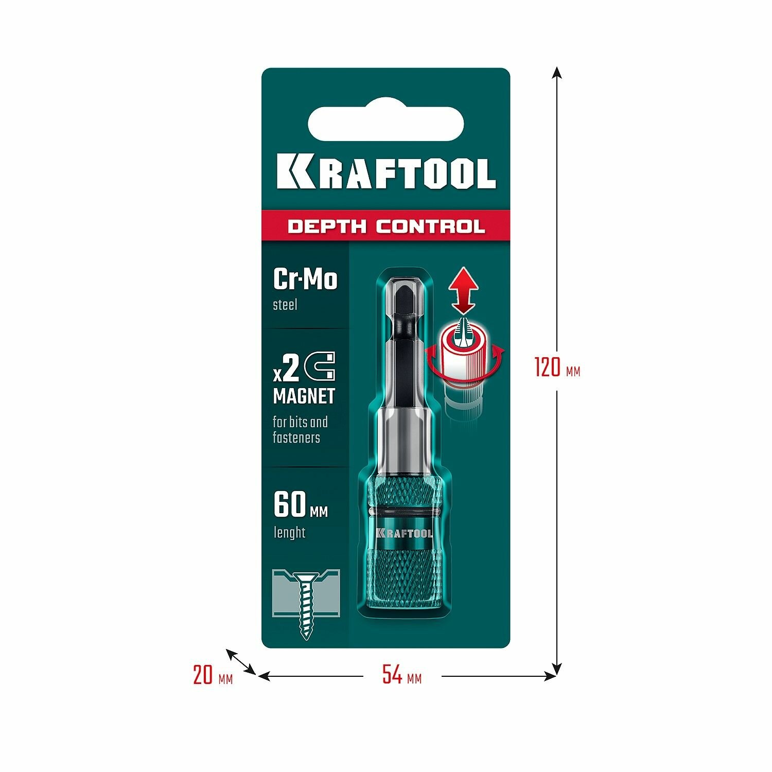 KRAFTOOL Depth Control, 60 мм, адаптер с регулировкой глубины вкручивания крепежа (26764) — фото 1