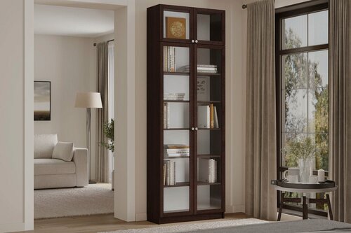 Изображение товара Шкаф книжный стеллаж Билли Хит Billy по мотивам Икея Ikea с антресолью - 20 Венге Цаво 60x30x220 для книг четырехдверный