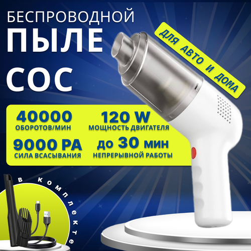Беспроводной пылесос мини ручной для дома и автомобиля Портативный аккумуляторный электрический для компьютера пк Цвет - белый 1455₽