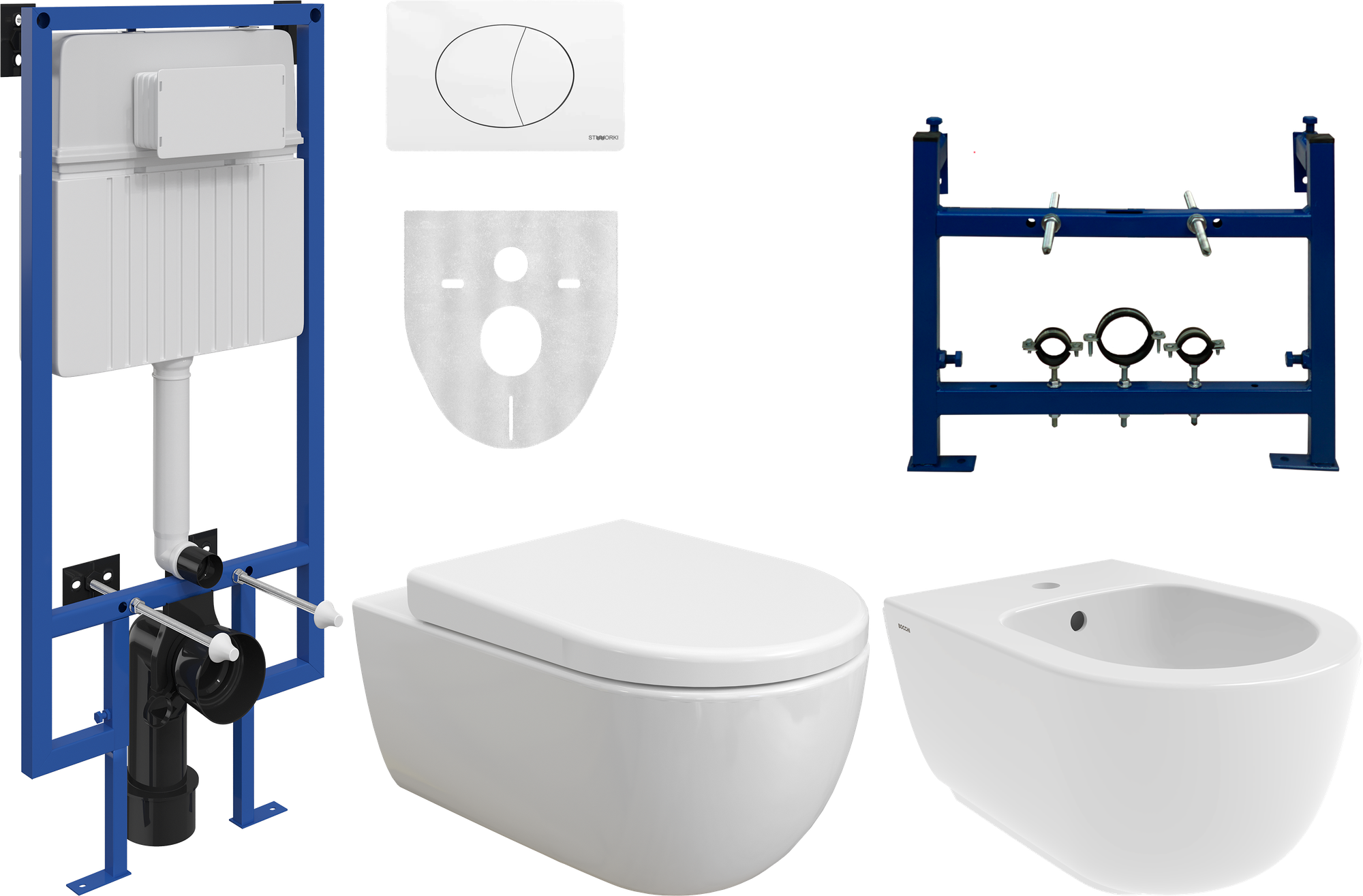 Комплект Унитаз подвесной BOCCHI V-Tondo 1416-001-0129 белый глянцевый + Крышка A0301-001 с микролифтом + Инсталляция STWORKI 510162 + Кнопка 230824
