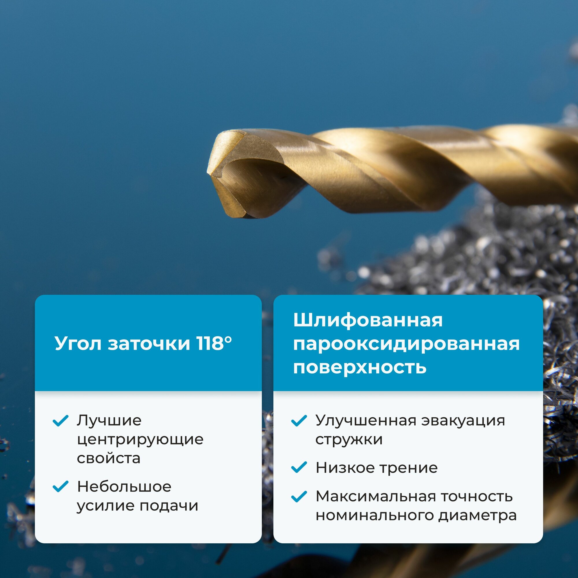 Изображение Сверло по металлу NORGAU Industrial, HSS с правым исполнением и покрытием из нитрид титана (TiN), 5.5 мм