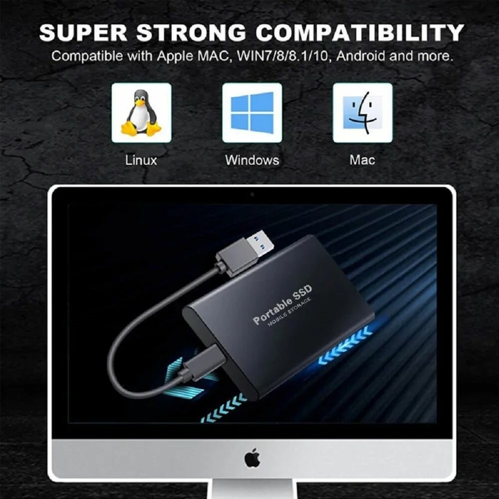 2 ТБ Внешний жесткий диск, SSD XIAOMI, USB 3.0, Silver — фото 1