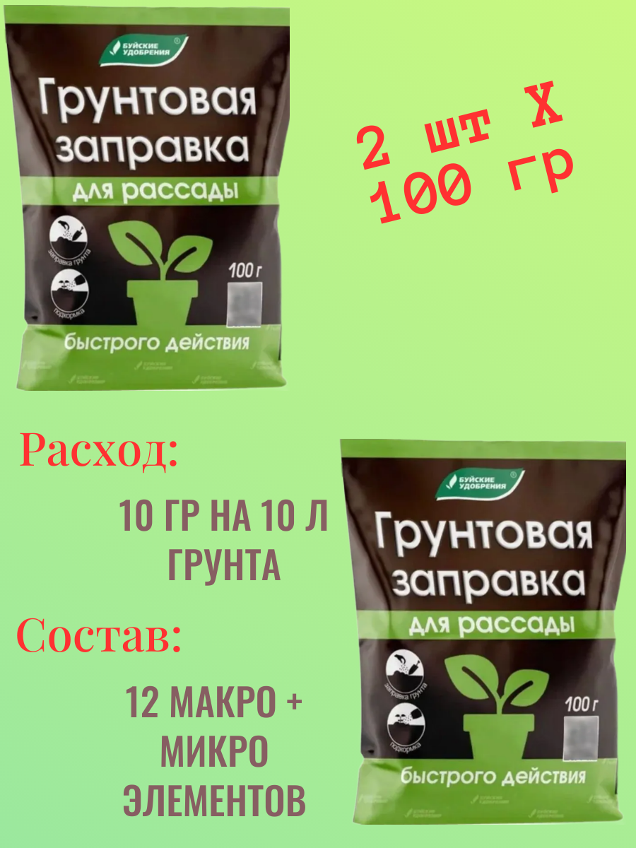 Грунтовая заправка "Для рассады", комплексное удобрение, 100г, 2шт