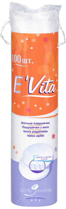 Ватные диски Bella "E'Vita", хлопок, без хлора, круглые, 100х5 упак, 500 штук — фото 1