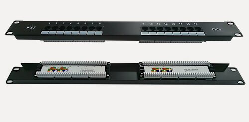Изображение товара Патч-панель 19", 16 портов RJ-45, cat.5E, черный, WT-2064-16P