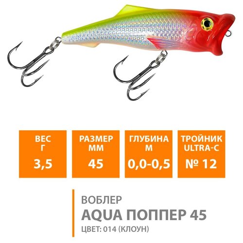 фото Воблер для рыбалки поверхностный aqua поппер 45mm 3.5g цвет 014