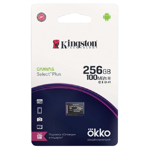 Карта памяти Kingston microSDHC 256 ГБ Class 10, A1, UHS-I U1, черный