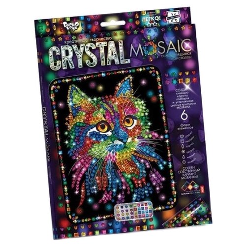 Набор для создания мозаики «Кот» CRYSTAL MOSAIC, на тёмном фоне