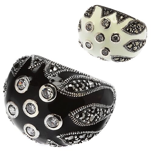 фото Element47 кольцо из серебра 925 пробы с марказитами, кубическим цирконием и эмалью rga-3282_mz_enam_001_wg, размер 18