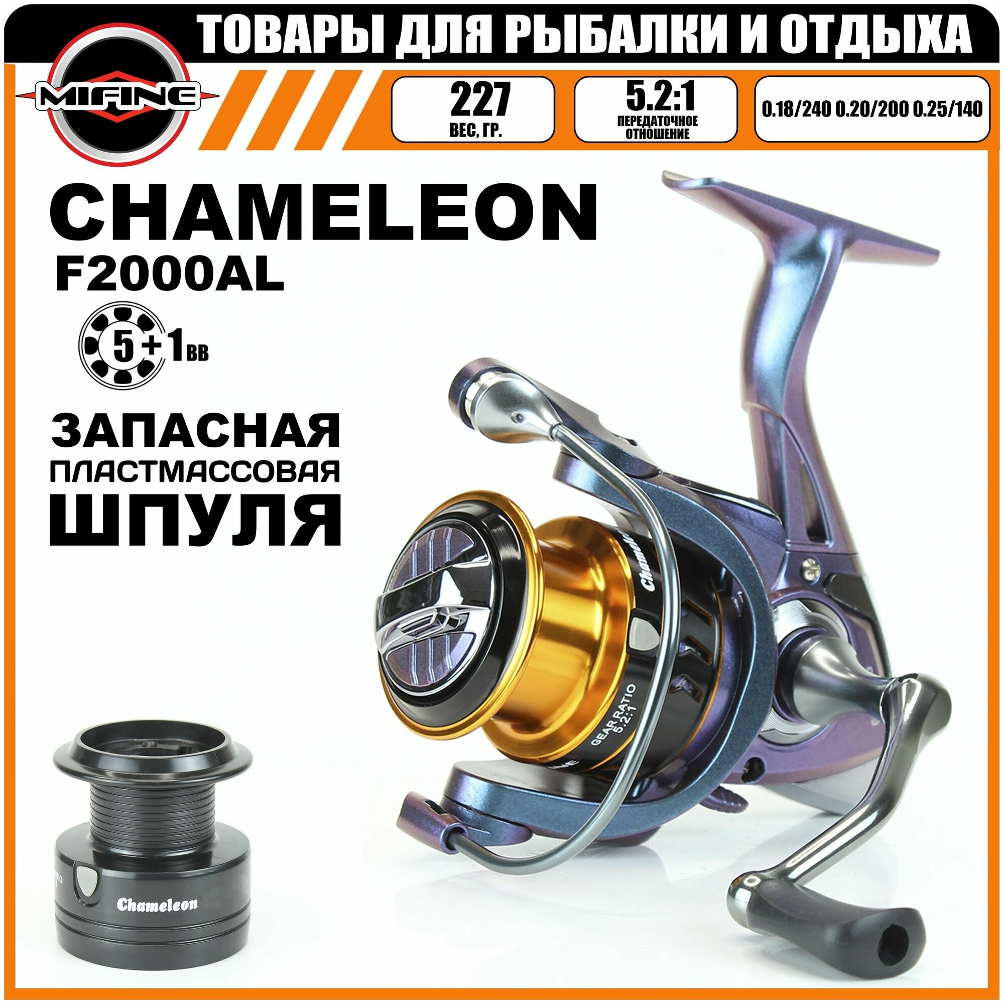 Катушка рыболовная MIFINE CHAMELEON 2000F 5+1 подшипник для рыбалки для спиннинга