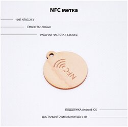NFC NTAG213 метка для автоматизации / деревянная