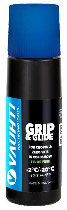 Уход за лыжами VAUHTI Эмульсия для лыж с насечками Grip & Glide (-2 С -20°С) 80 ml.