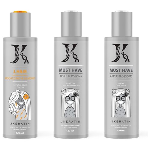 фото Jkeratin/набор кератина j.hair - для выпрямления жестких кудрявых волос, 120*3 мл.