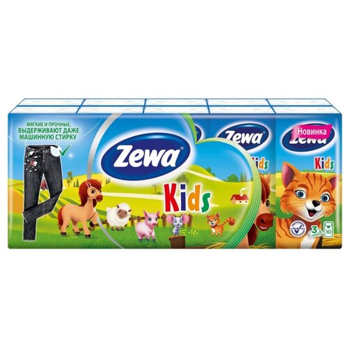 Платки носовые Zewa Kids 10*10шт в ассортименте