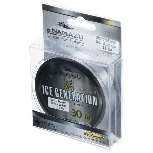 леска namazu ice generation l 30 м d 0 18 мм test 2 59 кг прозрачная Леска Namazu Ice Generation, L-30 м, d-0.26 мм, test-5.12 кг, прозрачная