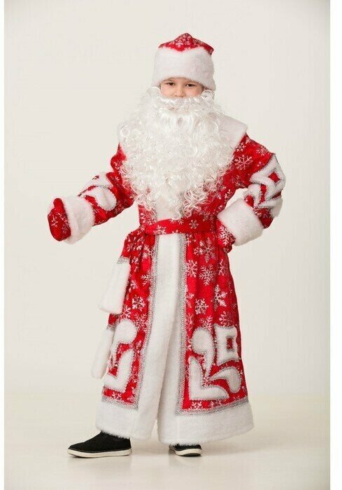 Карнавальный костюм 'Дед Мороз', пальто с узором, шапка, рукавицы, борода, р. 34, рост 140 см