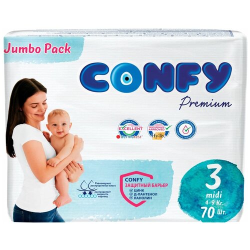 Подгузники Confy Premium Jumbo Размер 3 4-9кг 70шт