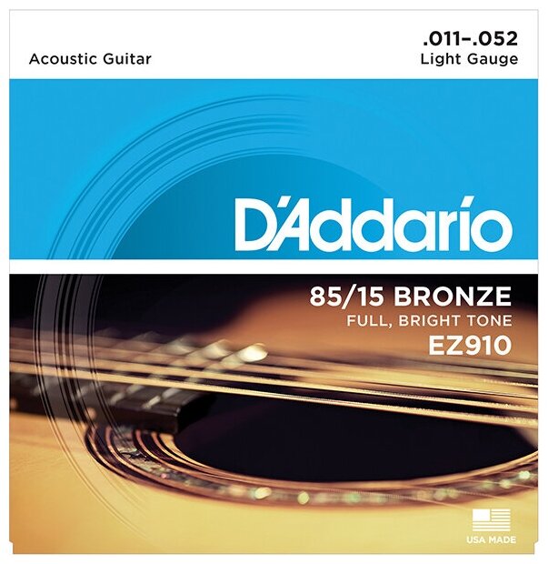 Струны для акустической гитары Light 11-52 D`Addario EZ910 AMERICAN BRONZE 85/15