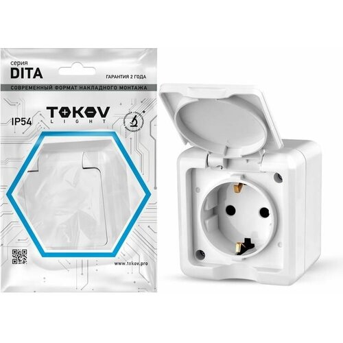 Розетка 1-м ОП Dita 16А IP54 250В с заземл. с крышкой бел. TOKOV ELECTRIC TKL-DT-R1Z-C01-IP54